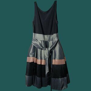S.L. Fashions Color blocked Womens Sleeveless  Dress Tie Belt Blk/Silver SZ 10